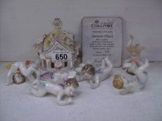 5 cherub figures and a Coalport cottage 'Summer House' with certificate