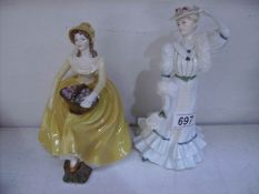 2 Coalport figurines being ladies of fashion Constance and Golden age Beatrice at the garden party