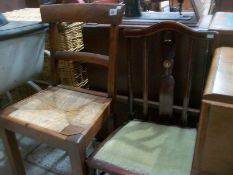An inlaid bedroom chair and a cane seated chair