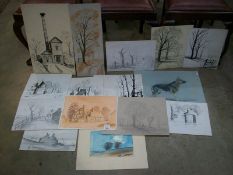 A large quantity of unframed art, drawings,