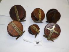 6 vintage wooden reels,