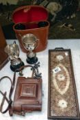 A mixed lot including silver plate trophy, binoculars, camera,