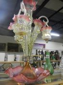 A 19th century vaseline glass epergne (missing 1 trumpet)