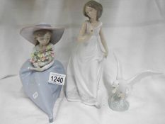 2 Lladro figurines being Fragrant Bouquet girl in bonnet,