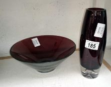 Am amethyst coloured glass vase and bowl