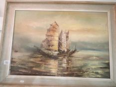 An original oil on canvas of a Chinese junk signed Charles IP? 1972, image 44.