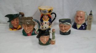 6 small Royal Doulton character jugs included limited edition King & Queen of spades