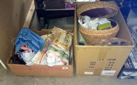 2 boxes of linen and sewing items