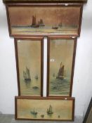 4 marine watercolours of fishing boats including Lowestoft fishing smack, image approx.