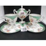 2 Victorian hand painted cups and saucers and an urn,