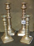 2 pairs of 19th century brass candlesticks