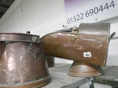 A 19th century copper 'Rum Jonny' lid a/f and a Victorian scuttle