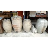 4 stoneware barrels and a hot water bottle