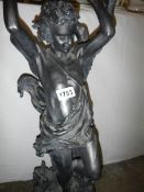 A very large spelter figure of Zephyr after Gustav Trouillard, signed,