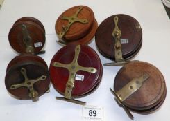 6 vintage wooden reels including 3 star backs