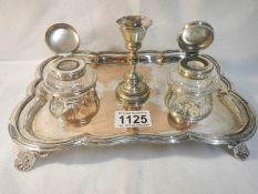 A good quality silver plated inkstand with cut glass bottles