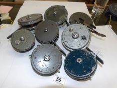 8 various Grice & Young fishing reels