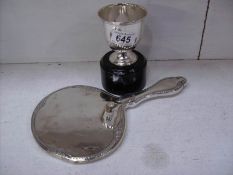 A silver hand mirror (Chester) and a silver (925) trophy on plinth