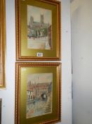 2 watercolours by A D Dubdinson, Lincoln Cathedral 1925 and The Glory Hole,