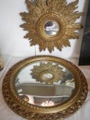 2 gilt framed mirrors including sunburst