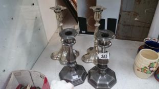 2 pairs of candlesticks including pewter