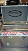 A case of LP records including Iron Maiden