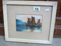 A watercolour of 3 sailing boats signed N Hague MCMVI (1906)