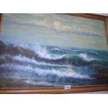 An oil on canvas of a seascape signed Garceau, approx. size of canvas 30.