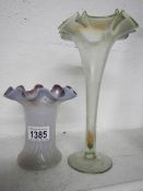 2 Victorian vaseline glass vases