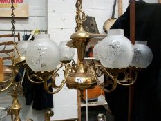 A brass 6 lamp ceiling light