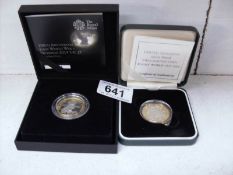 2 silver proof £2 coins being Rugby world cup and Normandy anniversary