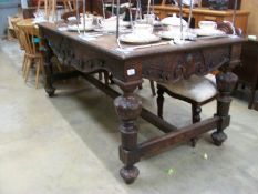 A large early 20th century continental dining table with plank top