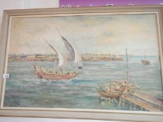 A large original oil on board Arabic river scene signed K Orrayed '67,