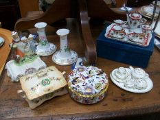 A mixed lot of china including pair of Spode Elizabeth II golden jubilee candlesticks,