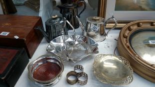 A mixed lot of silver plate including tea pots