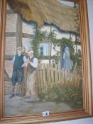An oil on board of a thatched cottage signed R A I Bailey, approx. size of board 20" x 29.