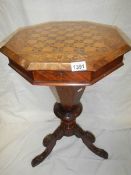 A 19th century mahogany inlaid octagonal sewing table