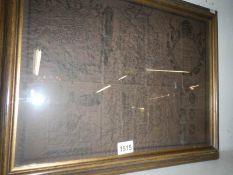 A framed and glazed antique map of Nottinghamshire