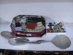 A silver dressing set a/f and a quantity of costume jewellery