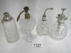 3 silver topped and cut glass scent bottles and an art deco scent bottle