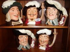 5 Royal Doulton character jugs including Musketeers
