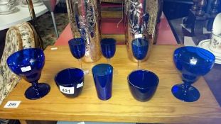 A quantity of blue glassware