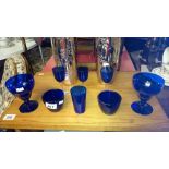 A quantity of blue glassware