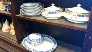 A quantity of blue & white & 2 other tureens