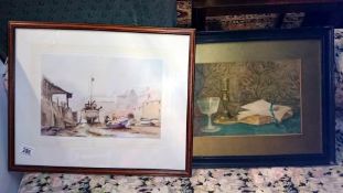 A framed & glazed 'still life' & 'boat yard' print