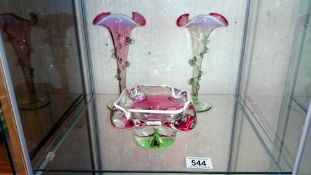 2 art glass vases & 1 other