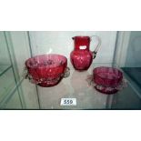 3 items of cranberry glassware