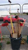 A bin of garden tools etc.