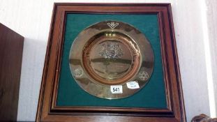 A framed brass Masonic presentation dish