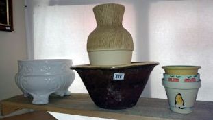 An earthenware bowl & jardiniere etc.